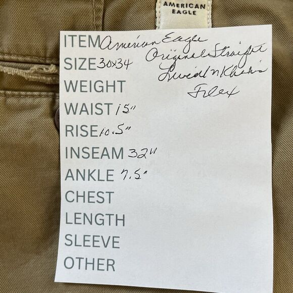 American Eagle ORIGINAL STRAIGHT LIVED IN KHAKI Pants Men’s 30x36 Tan FLEX - Picture 12 of 12